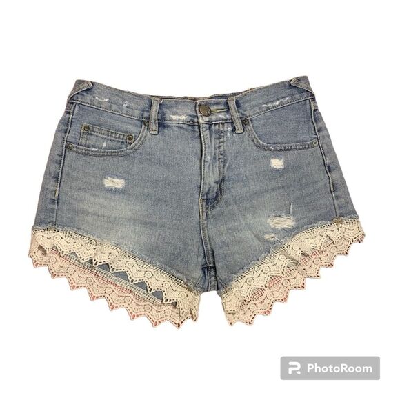 Free People Blue Denim Shorts w/ White Lace trim coquette y2k coSize 24 - Picture 8 of 8